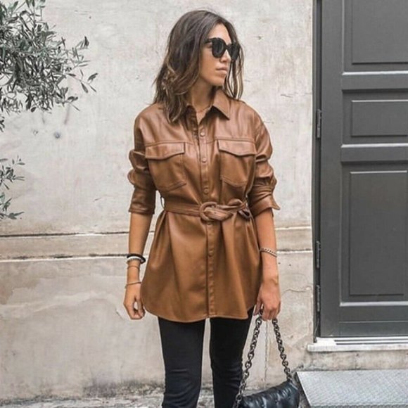 Zara Faux Leather Belted Overshirt Dress - Picture 11 of 16